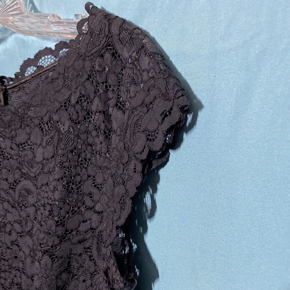 Teri Jon by Rickie Freeman Black 3D Lace Cap Sleeve Floral Print Midi Dr… - Picture 4 of 16